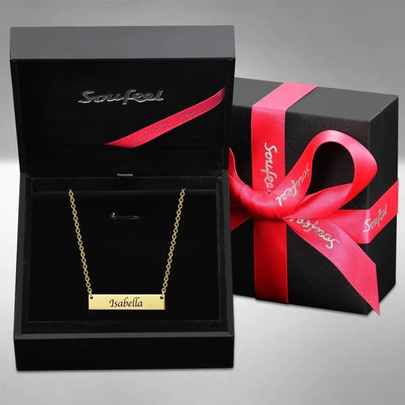 Children's Engraved Bar Necklace 14K Gold Plated 5