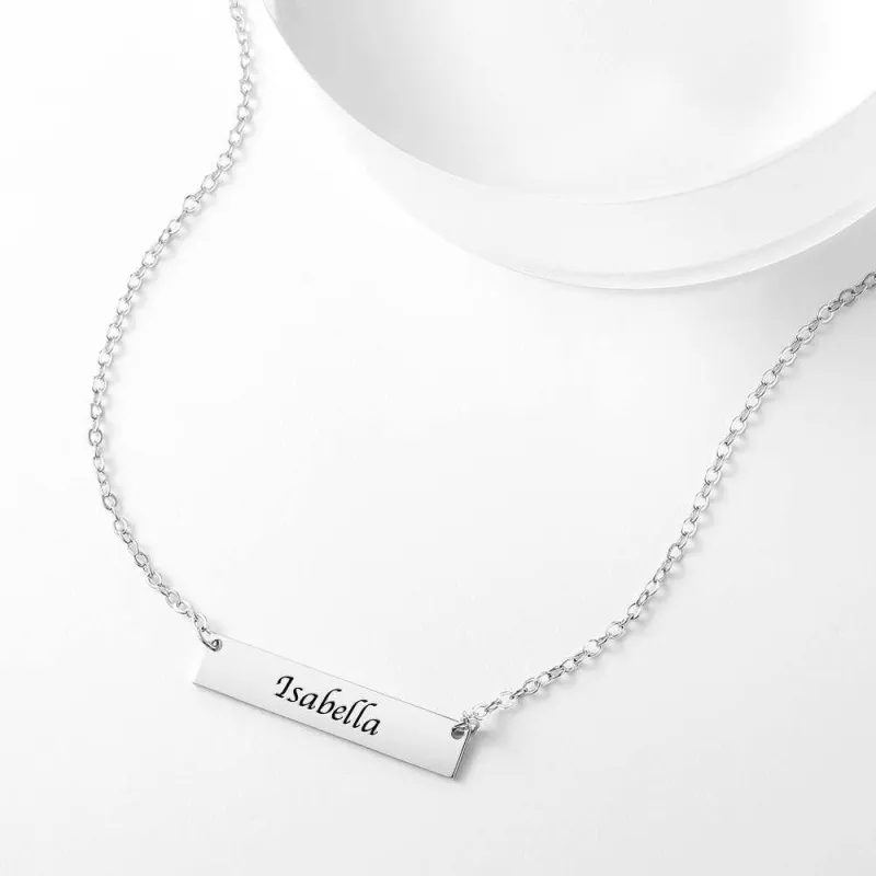 Children's Engraved Bar Necklace Platinum Plated 2