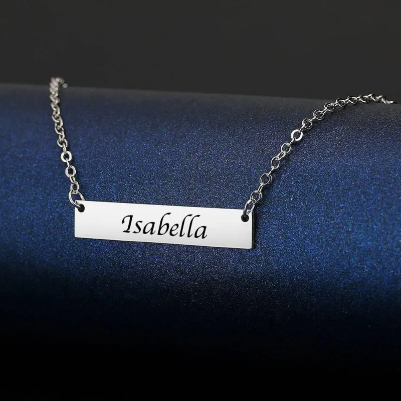 Children's Engraved Bar Necklace Platinum Plated 3