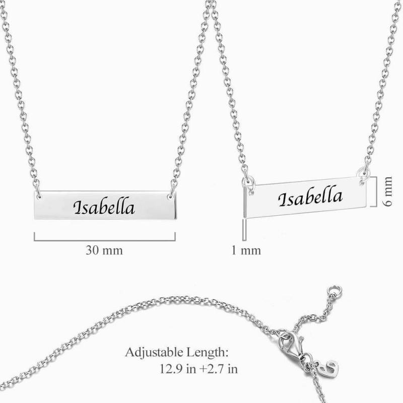 Children's Engraved Bar Necklace Platinum Plated 4