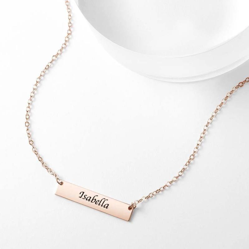 Children's Engraved Bar Necklace Rose Gold Plated 2