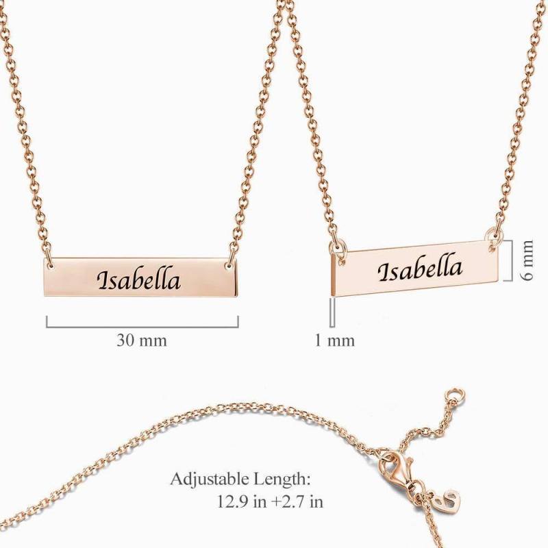 Children's Engraved Bar Necklace Rose Gold Plated 4