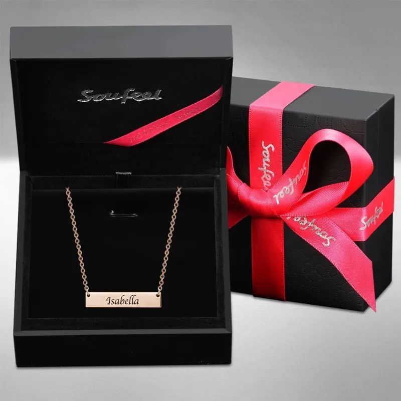 Children's Engraved Bar Necklace Rose Gold Plated 6