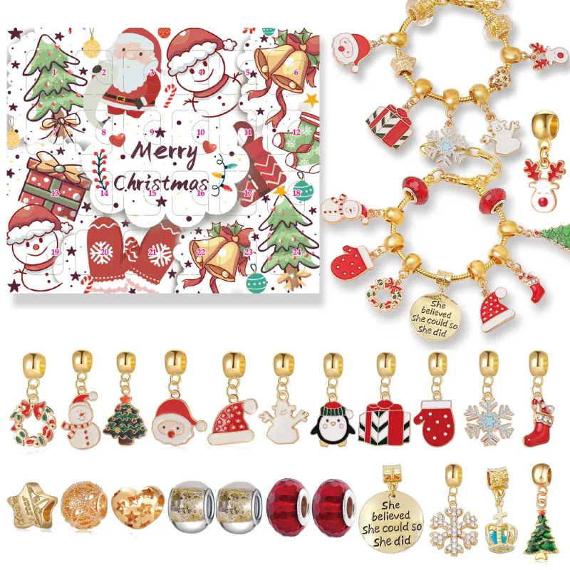 Christmas Charm Countdown Calendar Gift Box Set DIY Charm Jewelry Christmas Tree Jewelry Advent Calendar Gift Box