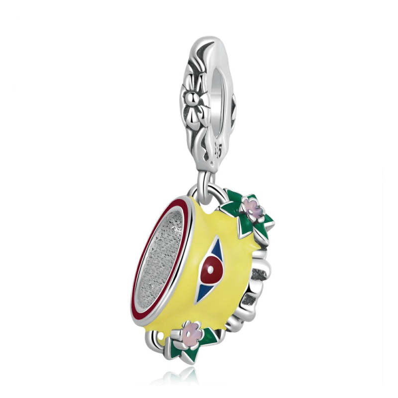 Christmas Evil Eye Cup Enamel Dangle Charm Silver