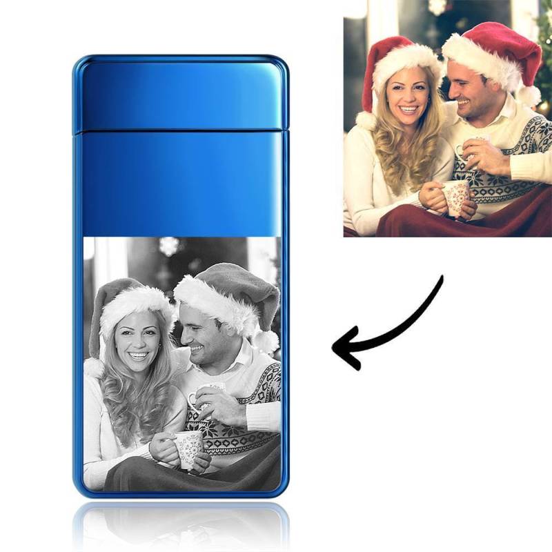 Christmas Gift Photo Lighter Custom Photo Engraved Lighter Blue