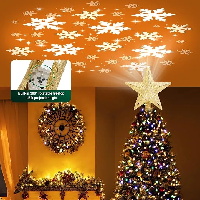 Christmas Tree Topper Star Lighted With 6 Projection Modes Christmas Star Tree Topper With Led Rotating Lights Gold Tree Topper 3d Glitter Dynamic Projection For Xmas Party Holiday Decorations 6