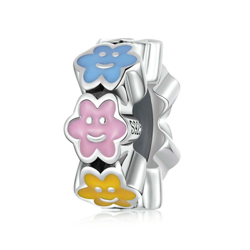 Colorful Cloud Smiles Stopper Charm Spacer Charm Silver