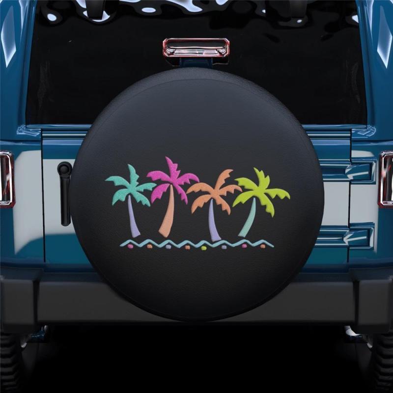 Colorful Coconut Tree Spare Tire Cover For Rv Polyester Fibre