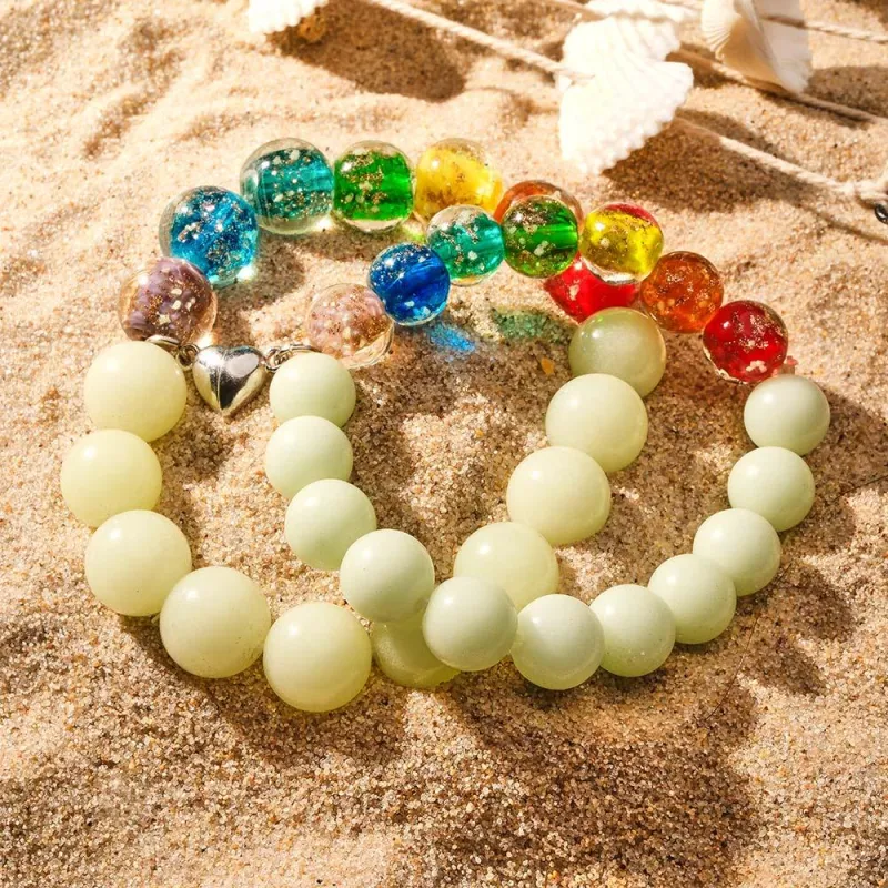 Colorful Couple's Firefly Glass Stretch Beaded Bracelet Glow in the Dark Luminous Bracelet 5