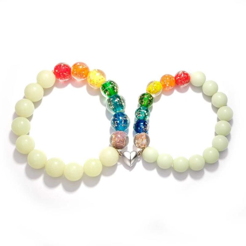 Colorful Couple's Firefly Glass Stretch Beaded Bracelet Glow in the Dark Luminous Bracelet