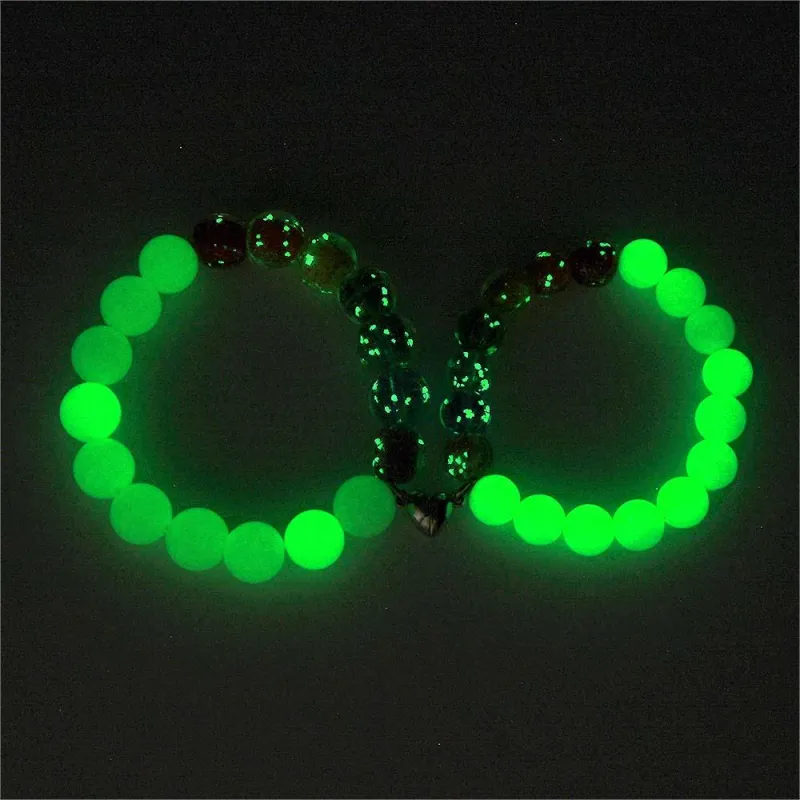 Colorful Couple's Firefly Glass Stretch Beaded Bracelet Glow in the Dark Luminous Bracelet 1