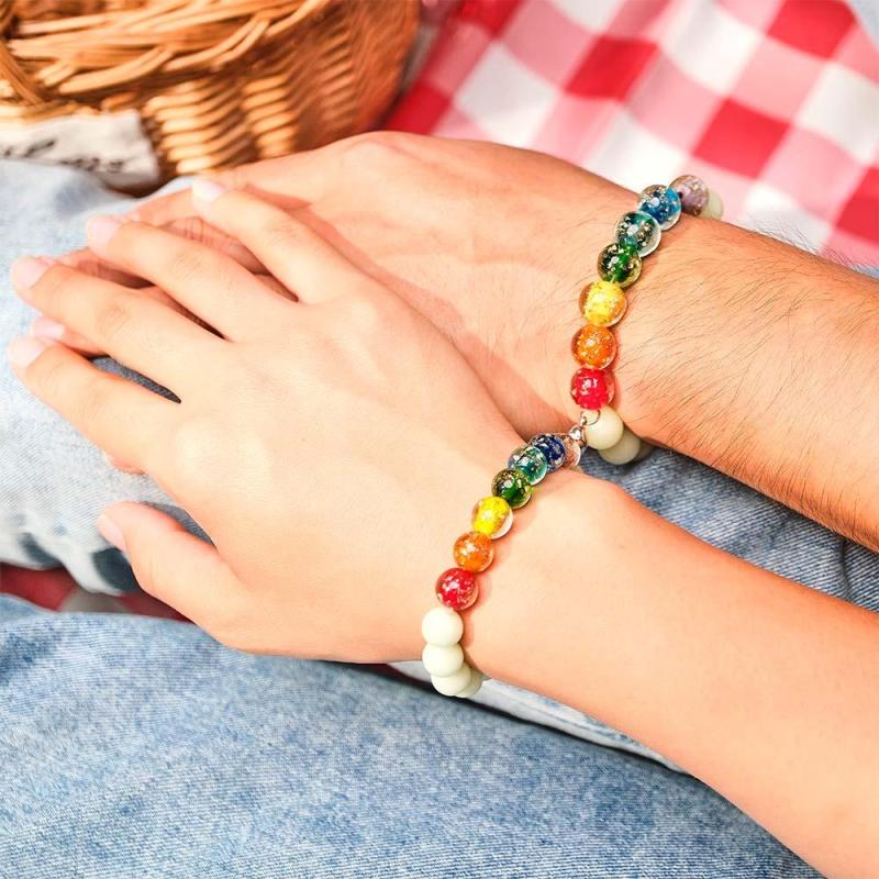 Colorful Couple's Firefly Glass Stretch Beaded Bracelet Glow in the Dark Luminous Bracelet 4