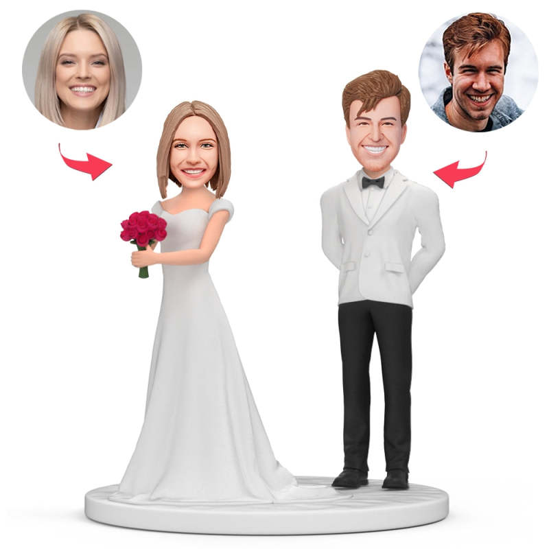 Couples Taking Over The Bouquet Custom Bobblehead With Engraved Text