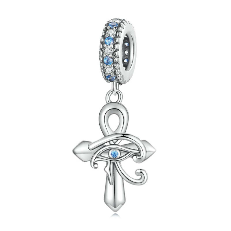 Cross Eye of Horus Charm Silver