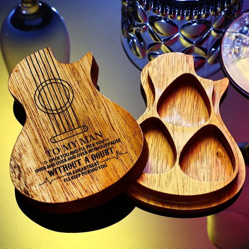 Custom 3PCS Guitar Pick Guitar Wood Picks Box Guitar-shaped Picks Box Plectrum Container Romantic Gifts