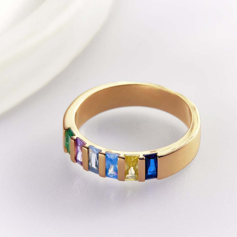 Custom Baguette Birthstone Ring 18k Gold Plated Personalized Family Ring Gift For Her 1