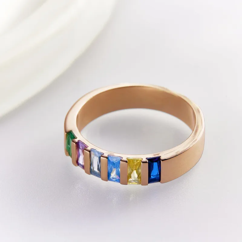 Custom Baguette Birthstone Ring Rose Gold Plated Personalized Family Ring Gift For Her 1