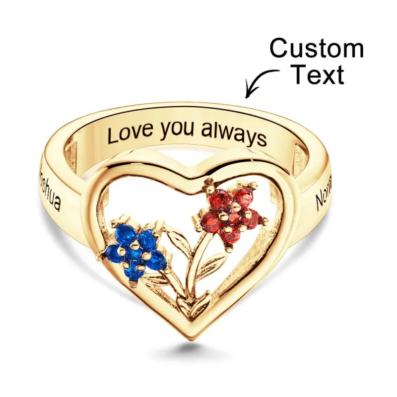 Custom Birthstone Engraved Rings Creative Flowers Gold Gifts 4