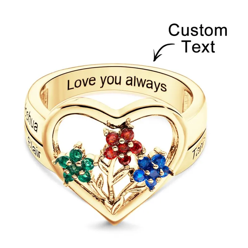 Custom Birthstone Engraved Rings Creative Flowers Gold Gifts 5