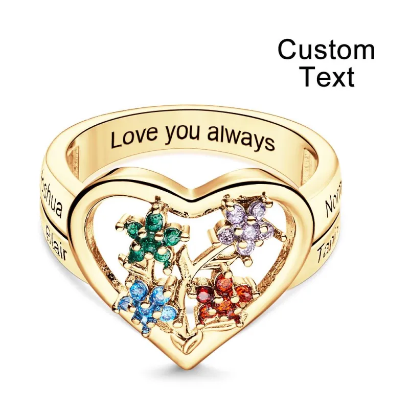 Custom Birthstone Engraved Rings Creative Flowers Gold Gifts 6