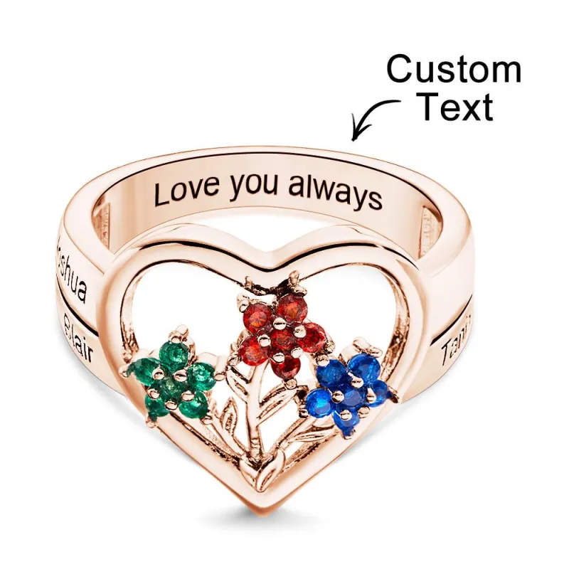 Custom Birthstone Engraved Rings Creative Flowers Rose Gold Gifts 5