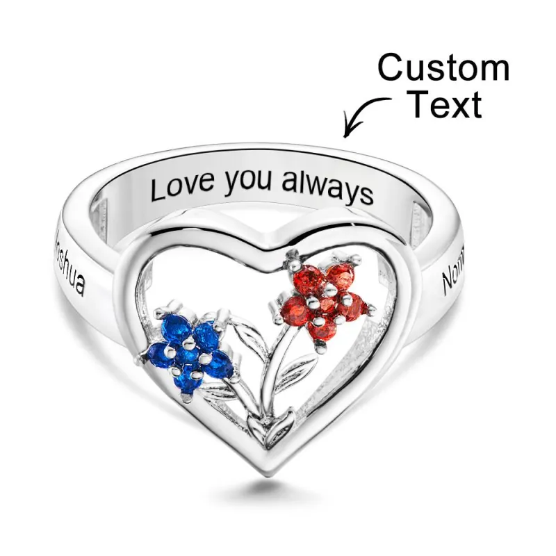 Custom Birthstone Engraved Rings Creative Flowers Silver Gifts 4