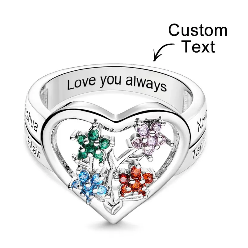 Custom Birthstone Engraved Rings Creative Flowers Silver Gifts 6