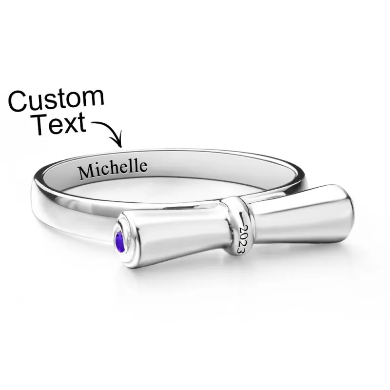 Custom Birthstone Ring Engraved Text Diploma Scroll Graduation Ring For Students