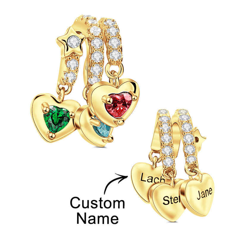 Custom Birthstone with Personalized Names Charm Heart Wings Gifts for Mom