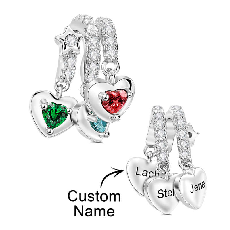 Custom Birthstone with Personalized Names Charm Heart Wings Gifts for Mom 1