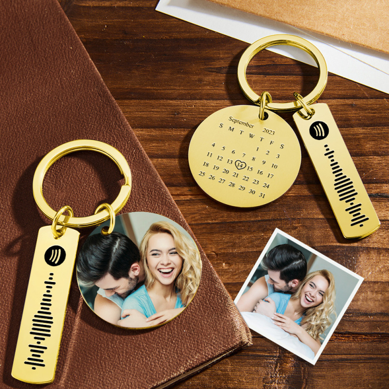 Custom Colorful Photo Calendar Spotify Keychain Personalized Stainless Steel Keychain Gift for Lover 4