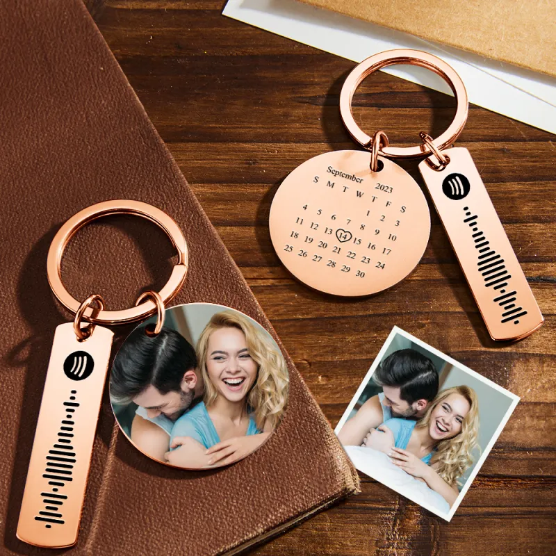 Custom Colorful Photo Calendar Spotify Keychain Personalized Stainless Steel Keychain Gift for Lover 5