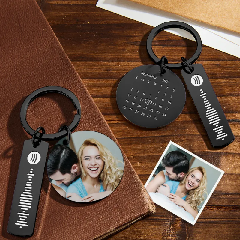 Custom Colorful Photo Calendar Spotify Keychain Personalized Stainless Steel Keychain Gift for Lover 3