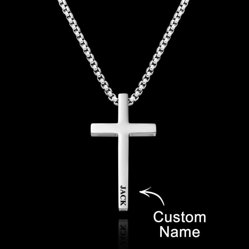 Custom Cross Necklace Engraved Necklace Men's Punk Pendant Necklace Baptism Christian Bible Verse Gifts Gift For Him