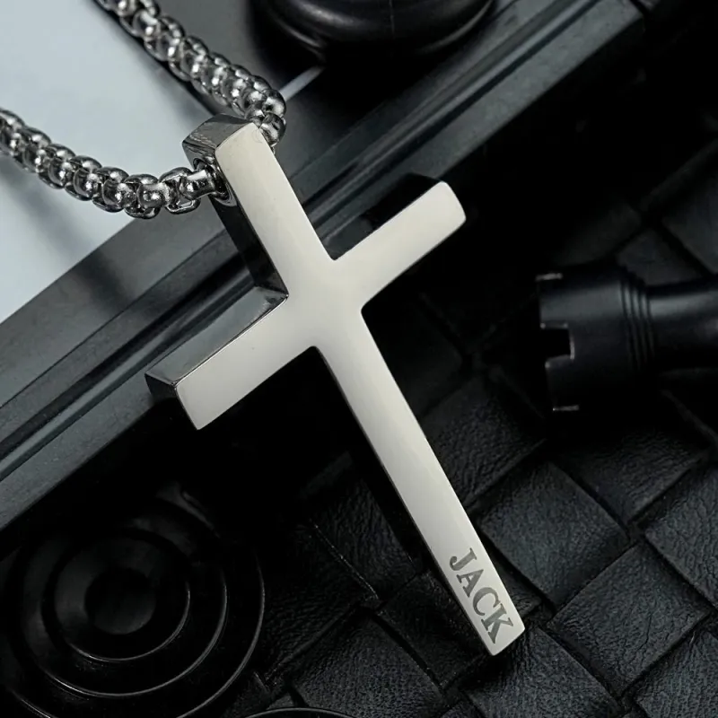 Custom Cross Necklace Engraved Necklace Men's Punk Pendant Necklace Baptism Christian Bible Verse Gifts Gift For Him 3