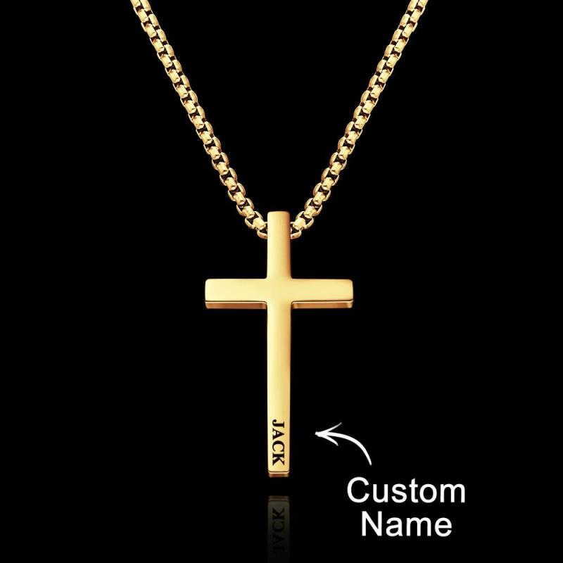 Custom Cross Necklace Engraved Necklace Men's Punk Pendant Necklace Baptism Christian Bible Verse Gifts Gift For Him 5