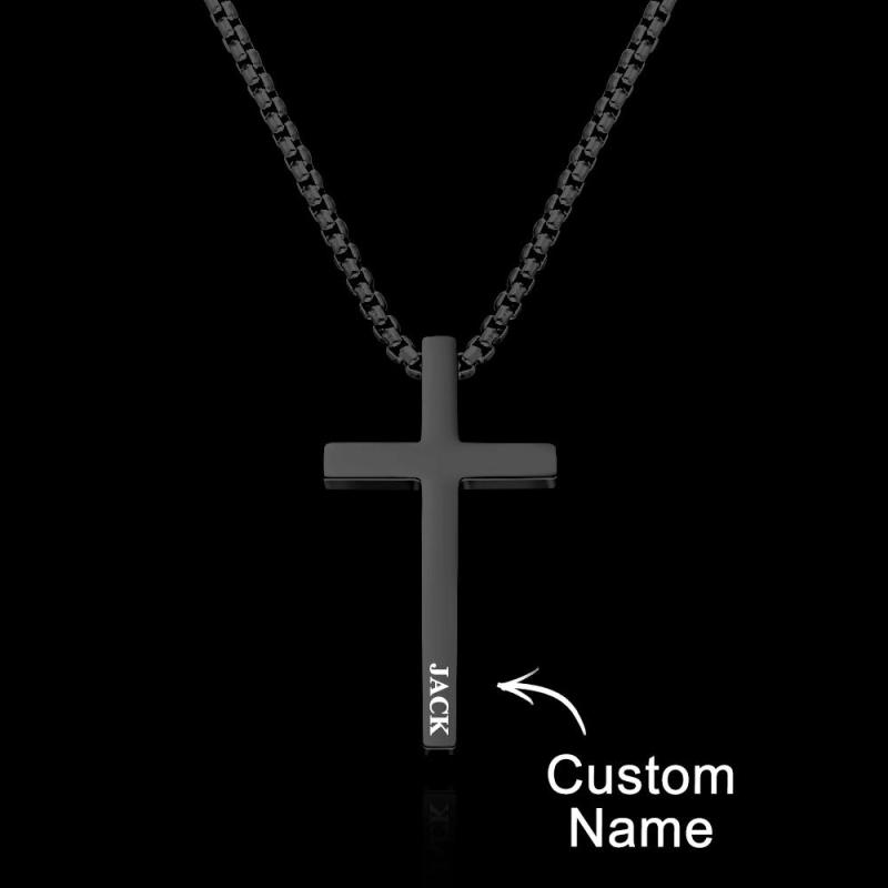 Custom Cross Necklace Engraved Necklace Men's Punk Pendant Necklace Baptism Christian Bible Verse Gifts Gift For Him 4