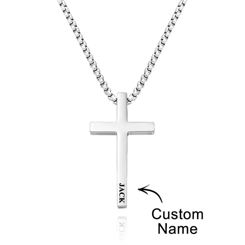 Custom Cross Necklace Engraved Necklace Men's Punk Pendant Necklace Baptism Christian Bible Verse Gifts Gift For Him 6