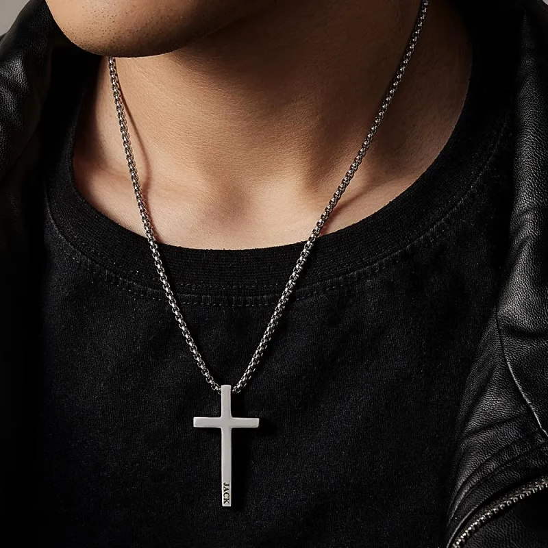 Custom Cross Necklace Engraved Necklace Men's Punk Pendant Necklace Baptism Christian Bible Verse Gifts Gift For Him 1