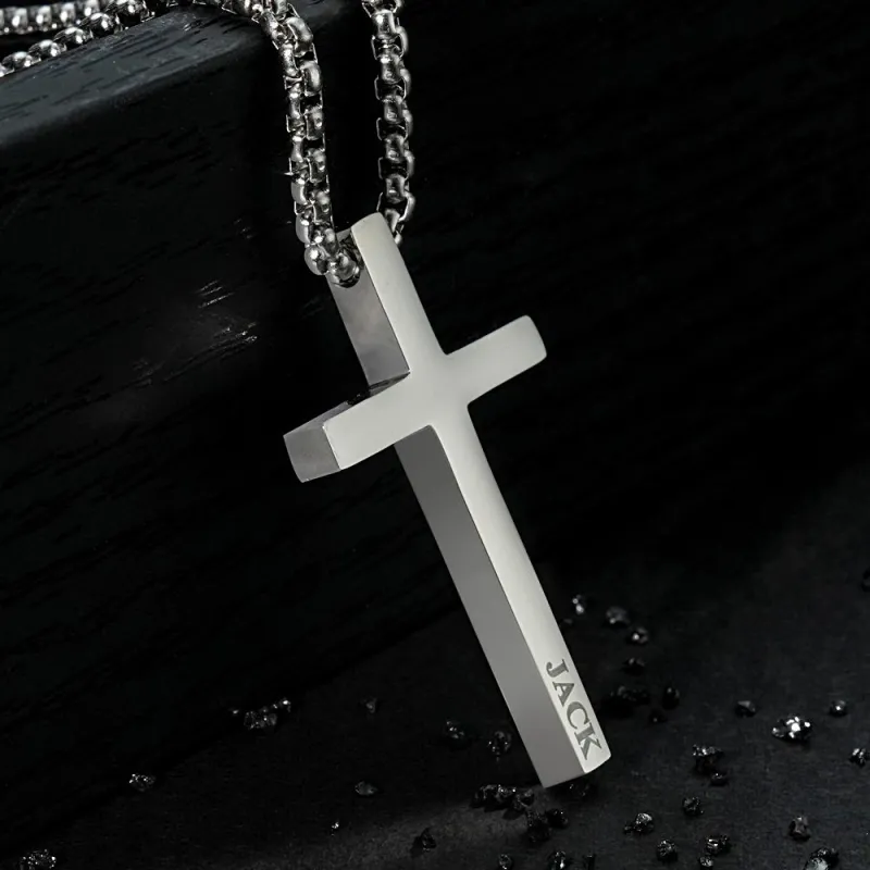 Custom Cross Necklace Engraved Necklace Men's Punk Pendant Necklace Baptism Christian Bible Verse Gifts Gift For Him 2