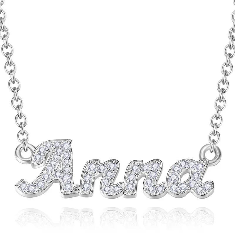 Custom Crystal Name Necklace, Bridesmaid Gift Silver