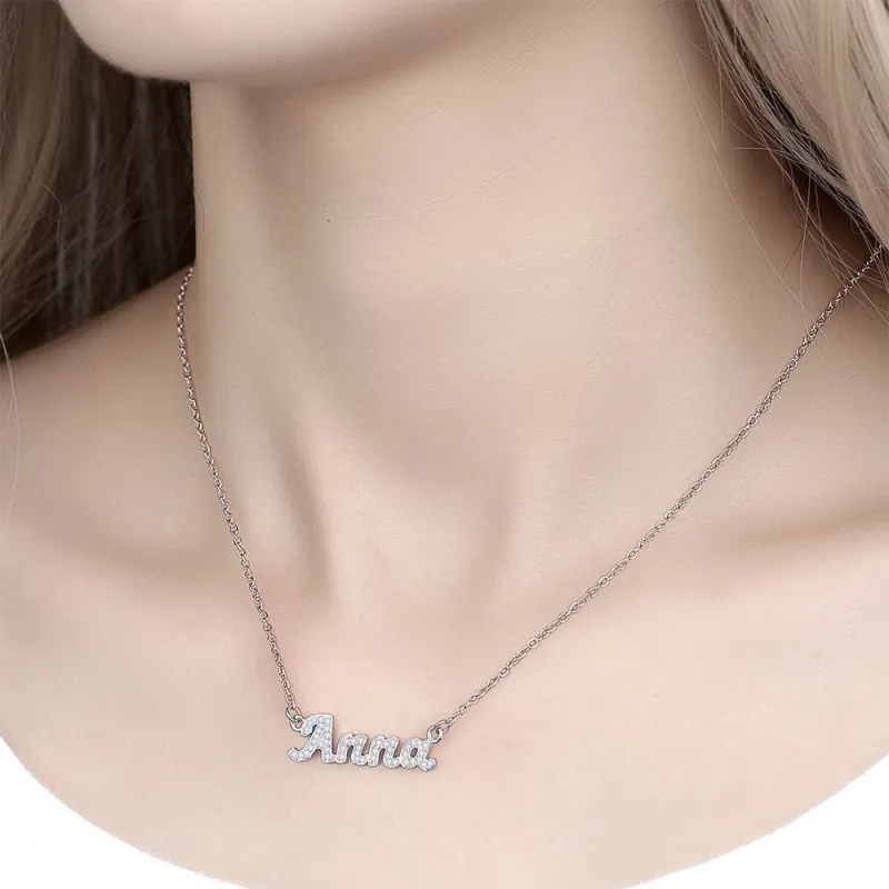 Custom Crystal Name Necklace, Bridesmaid Gift Silver 1