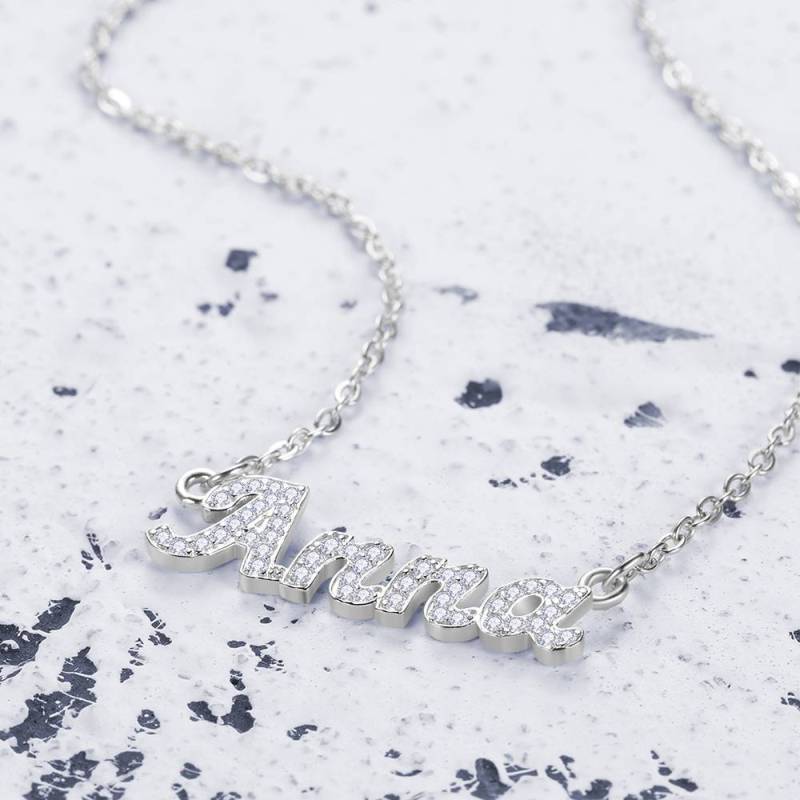 Custom Crystal Name Necklace, Bridesmaid Gift Silver 3