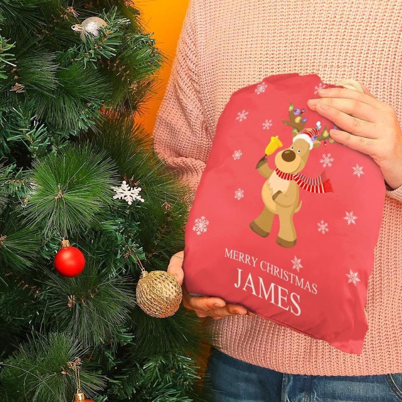 Custom Engraved Bag Cute Elk Christmas Sack Festive Gift for Boys & Girls 1