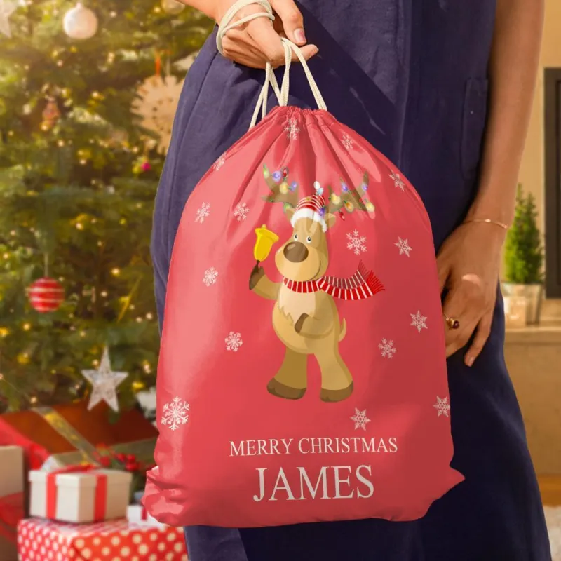 Custom Engraved Bag Cute Elk Christmas Sack Festive Gift for Boys & Girls 2