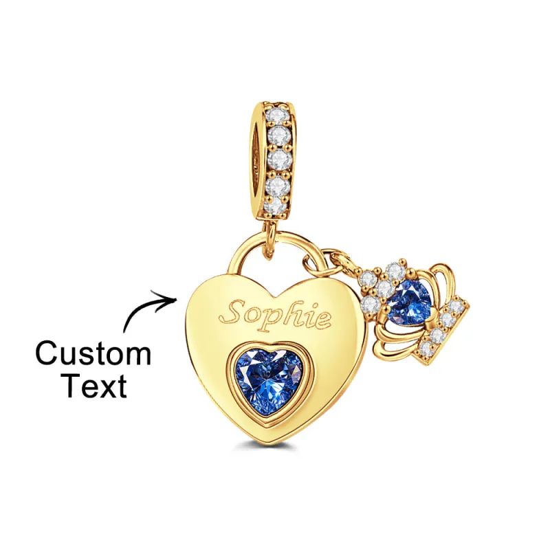 Custom Engraved Birthstone Charm Heart Crown Pendant Love Gift 4