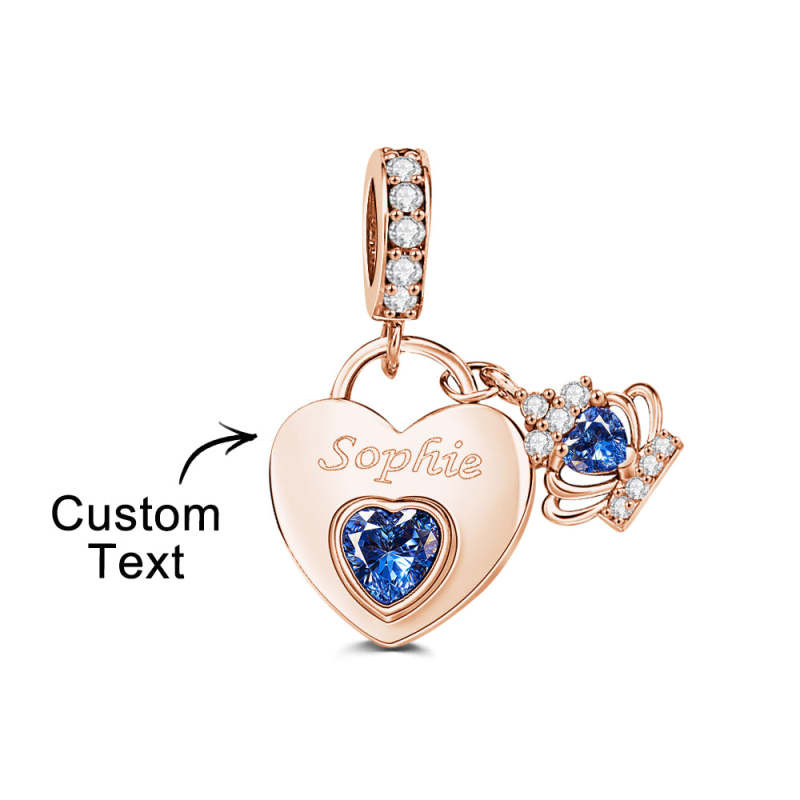 Custom Engraved Birthstone Charm Heart Crown Pendant Love Gift 5