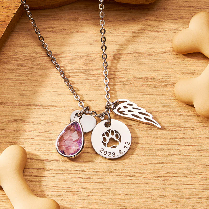 Custom Engraved Birthstone Necklace Memorial Gift for Pet Lover 3