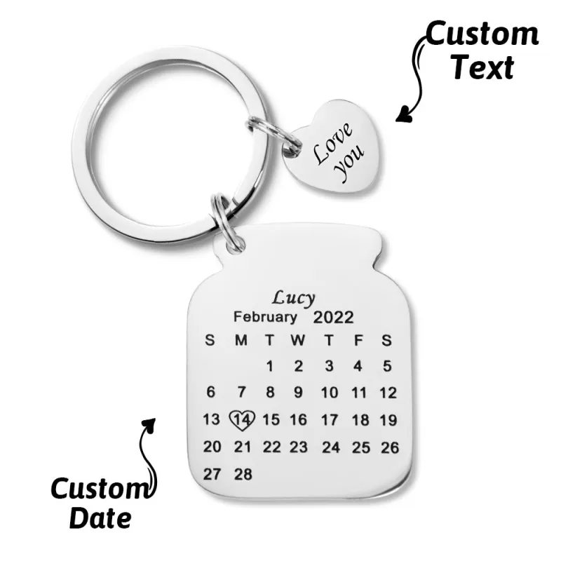 Custom Engraved Bottle Calendar Keychain Save The Date Keychain Birthday Gift 1